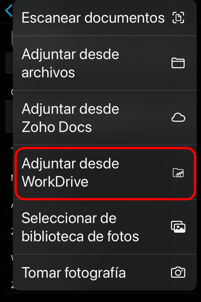 App móvil de Zoho CRM para iOS: Adjunta archivos a un record del CRM desde Zoho WorkDrive