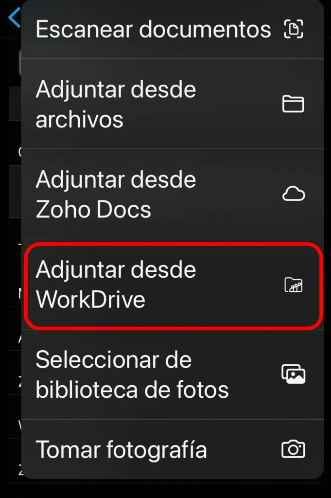 App móvil de Zoho CRM para iOS: Adjunta archivos a un record del CRM desde Zoho WorkDrive